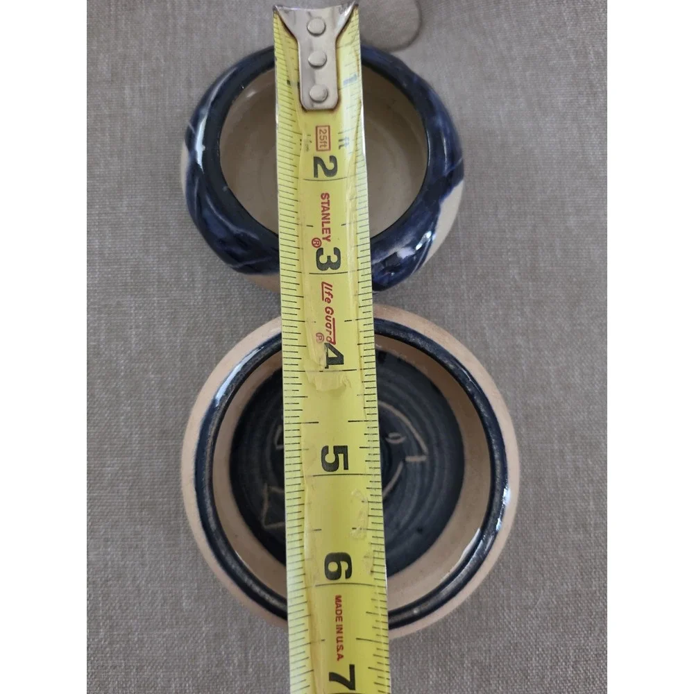 Set VTG Studio Pottery Sgraffito Fish Trinket Dish MCM Ceramic Bowls Blue Brown